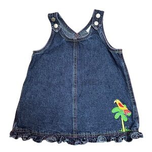 VTG Hanna Andersson 6-9 Month Denim Dress Embroidered Bird Ruffles 100% Cotton